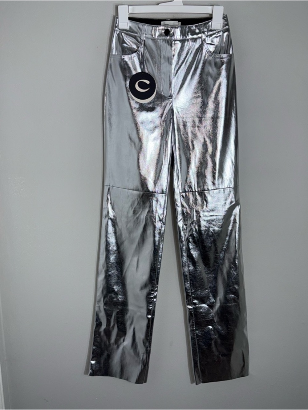 Cult Naked Killa Chrome Silver Vegan Faux Leather Pants-Straight Leg-Small-NWT